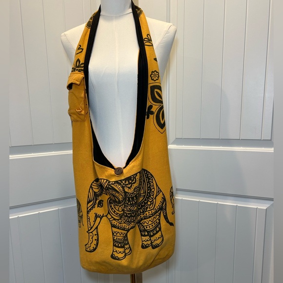 Bohemian Elephant Sling Shoulder Bag Crossbody 100% Cotton Made in Nepal - Picture 1 of 11